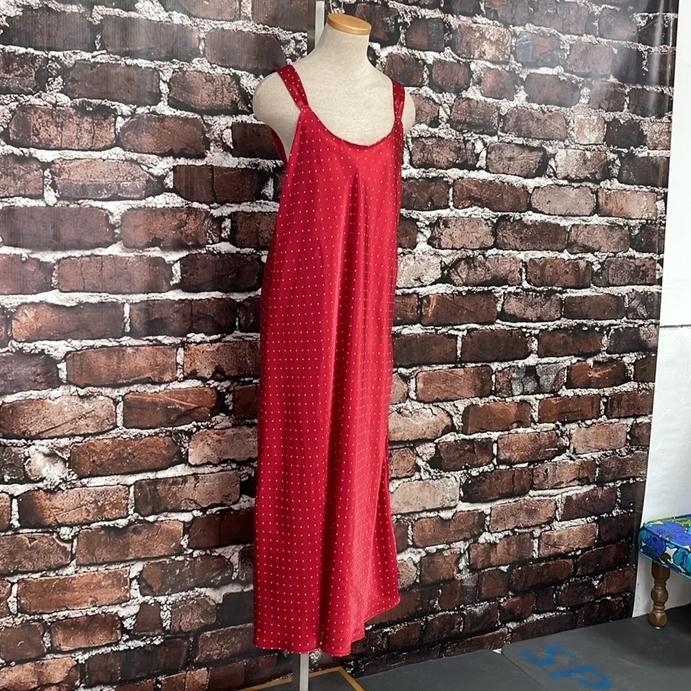 Enchanting Nightgown Women's L Large Red Polka Dots Long Sleepwear Chemise Slip - Picture 8 of 16